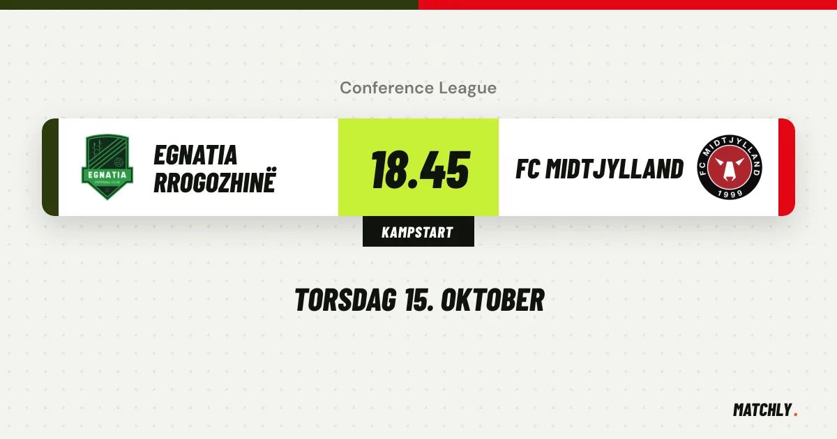 Grafik med Egnatia Rrogozhinë mod FC Midtjylland i Conference League torsdag 15. oktober kl. 18.45 på Disney+