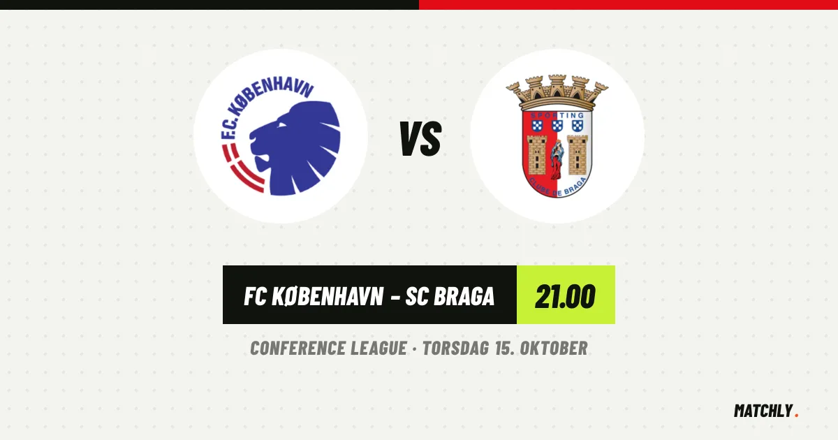 Grafik med FC København mod SC Braga i Conference League torsdag 15. oktober kl. 21.00 i Parken