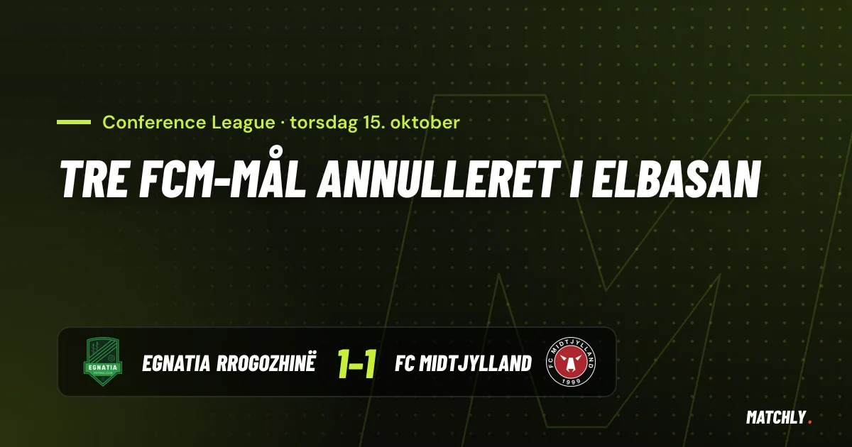 Egnatia – FC Midtjylland 1-1 i Conference League: Gruda 26', Cho 33'. Tre FCM-mål blev annulleret.